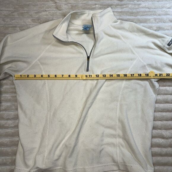 LL Bean Womens Ivory Pullover Fleece 1/4 Zip Size Large - Picture 6 of 8